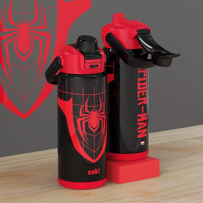 20oz Spiderman Kids Straw Water Bottle - Black Stainless Steel