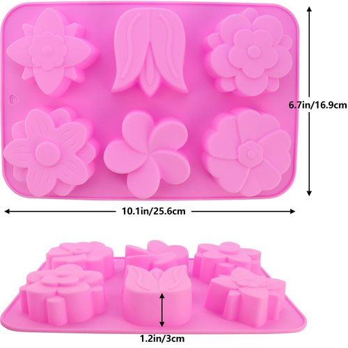 2 Packs 6-Cavity Silicone Flowers Shap Mold Assorted Silicone Flower Soap Mold Mixed Tulip Mold DIY Soap Molds for Handmade Chocolate Biscuit Cake Muffin Jelly Ice Cube