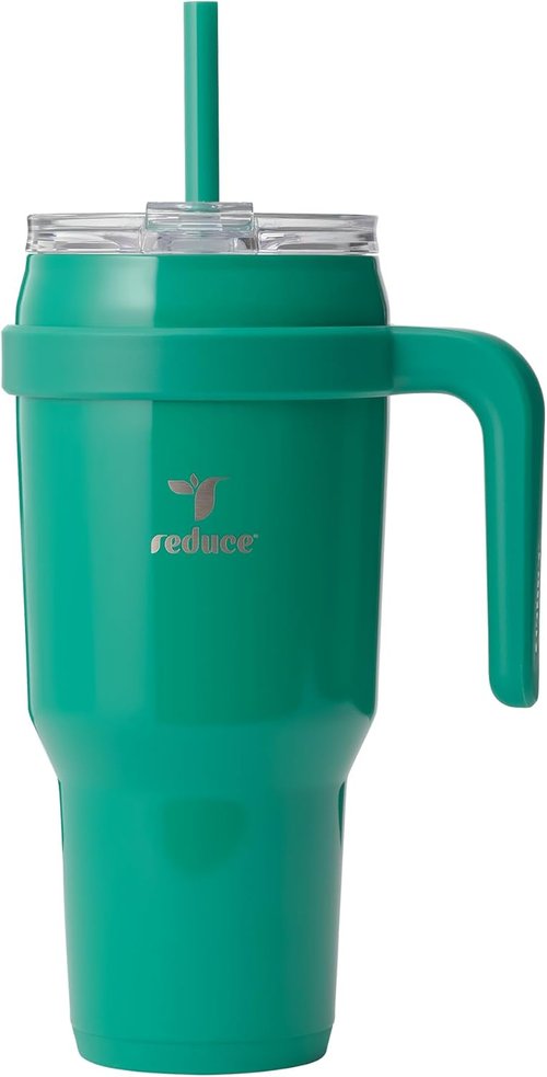 40 oz REDUCE Stainless Steel Tumbler with Handle - Insulated Travel Mug, Sweat-Proof Lid & Reusable Straw - Keeps Drinks Cold for 24 Hrs, Fits Cupholders, Dishwasher Safe - Palm Leaf