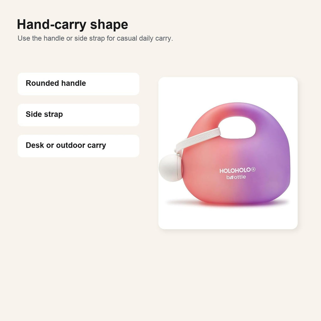 HOLOHOLO Bag-Style Water Bottle with Straw and Handle, Pink Purple