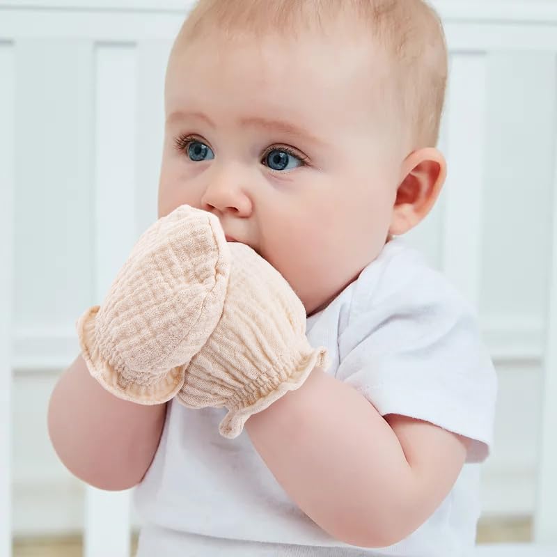 Pro Goleem Muslin Baby Mittens - 100% Cotton No Scratch Soft Gloves for Newborns | 0-6 Months