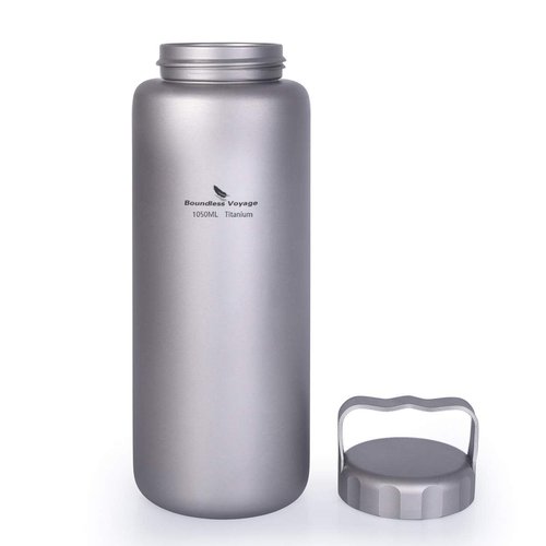 iBasingo 1050ml/35.5 oz Titanium Water Bottle with Handle Outdoor Leak-Proof Wide Mouth Sport Drinking Bottle Camping Tea Coffee Canteen Kettle for Hiking Climbing Running A-Ti3006D
