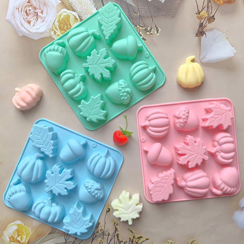 Pink Autumn Pumpkin Maple Leaf Acorn Silicone Mold, 9-Cavity Fall Baking & Craft