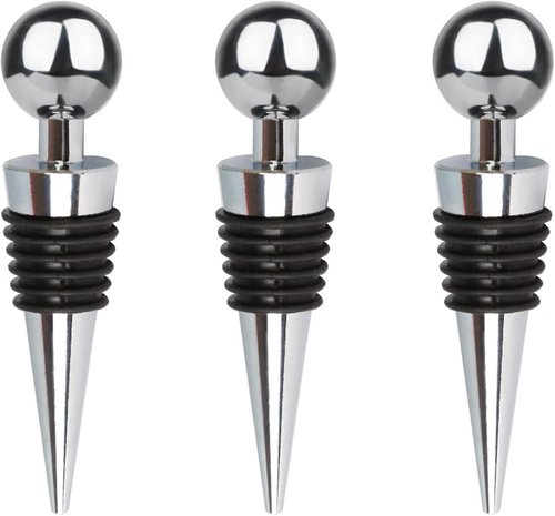 3 Pcs Wine Stoppers for Wine Bottles, Limso with Silicone Stopper Wine Saver, Reusable Vacuum Wine Stopper Bottle, Suitable for Standard Bottle Mouth (Silver)