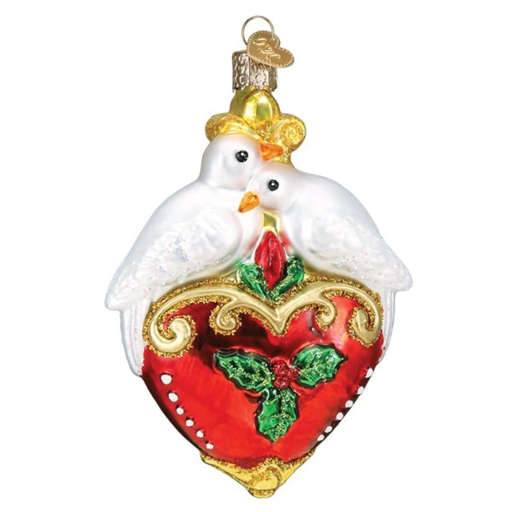 Old World Christmas Two Turtle Doves Glass Blown Ornament for Christmas Tree, Handcrafted Holiday Decoration, Wildlife Animal Collection