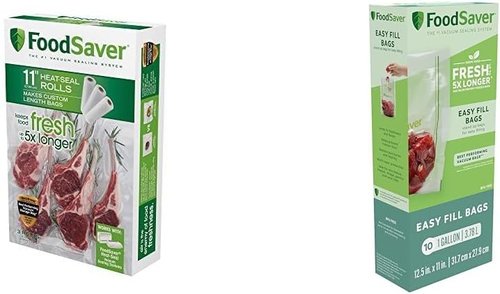 FoodSaver Vacuum Sealer Bags - Custom Fit Airtight Food Storage & Sous Vide | 11" x 16' & 1-Gallon, Clear | 10 Count, Reusable