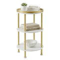Small Round Side Table, Gold Round End Table with White Shelves, 3-Tier Modern Nightstand for Bedroom & Living Room, 21.7" H Narrow Gold Accent Table for Small Spaces, Dorm, Nursery (White & Gold)