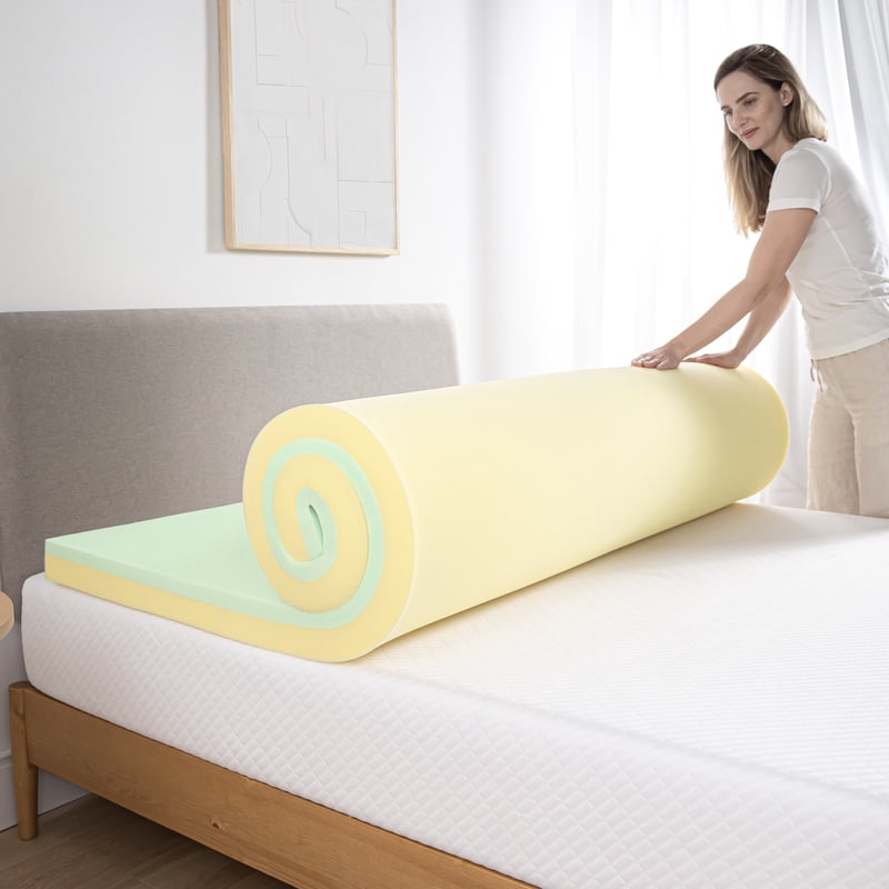 King Green Tea Memory Foam Mattress Topper - 4 Inch, Odor-Absorbing Support