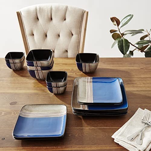 Elama 16 Piece Double Bowl Stoneware Dinnerware Set with Service for 4