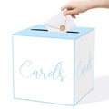 WNINK White and Blue Card Box for Parties, Weddings, Birthdays, Bridal & Baby Showers, Anniversaries, Graduations & Retirements Party Decorations – Cards, Raffle, Wishes & Money Card Boxes