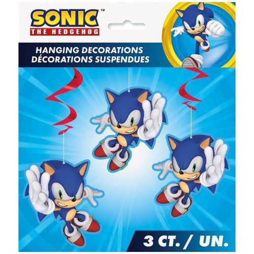 Sonic Birthday Party Supplies Bundle includes 1 Happy Birthday Paper Banner 6.25ft, 3 Hanging Swirl Decorations, 1 Dinosaur Sticker Sheet