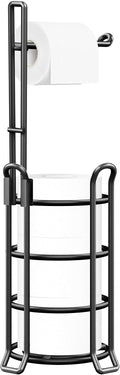 TomCare Toilet Paper Holder - Free-Standing Metal Wire Dispenser for 3 Spare Rolls | Black Bathroom Organizer
