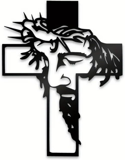 Black Jesus Wall Cross Decor - Metal Crucifix Sculpture for Living Room | Grateful Christian Gift (12.59" x 9.84")