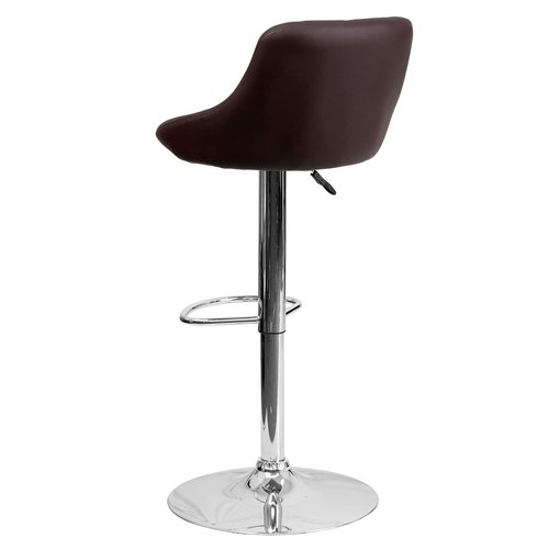 Flash Furniture Contemporary Brown Vinyl Bucket Seat Adjustable Height Barstool with Diamond Pattern Back and Chrome Base