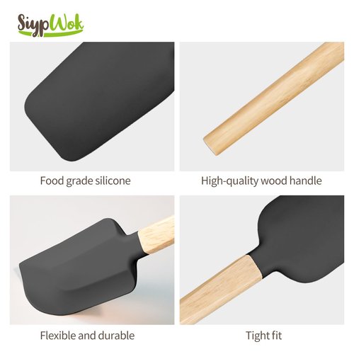 Black Silicone Spatula Set, Food Grade Rubber Spatula-4 Piece Nonstick Rubber Spatulas, Spoonula, Jar Scraper for Cooking, Baking, Mixing, Frosting
