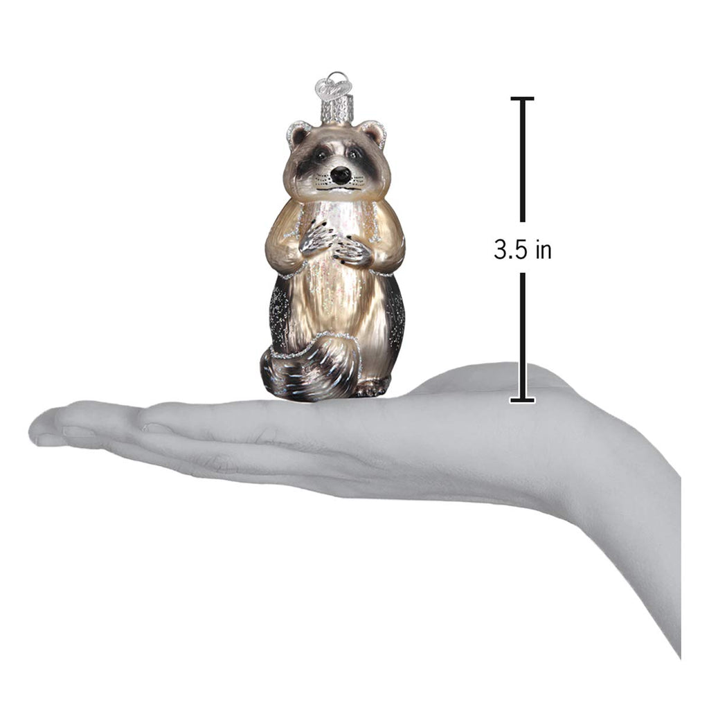 Old World Christmas Raccoon Glass Blown Ornament for Christmas Tree, Handcrafted Holiday Decoration, Wildlife Animal Collection