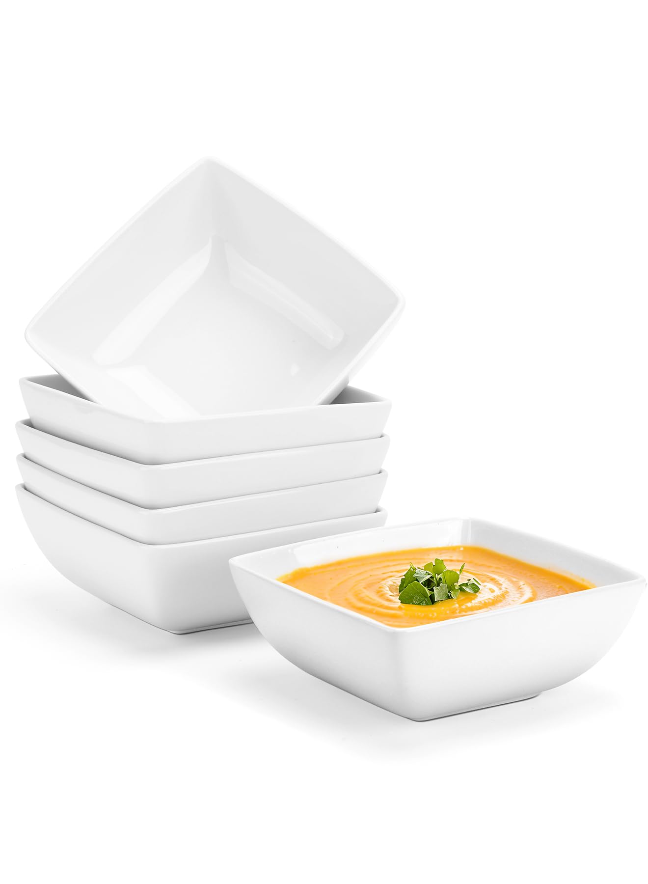 Yedio Porcelain Soup Bowls Set of 6, 28 OZ Square Cereal Bowls, Rice Bowl, for Ice Cream and Dessert Snack, Wedding Party Gift, Microwave Safe Bowl
