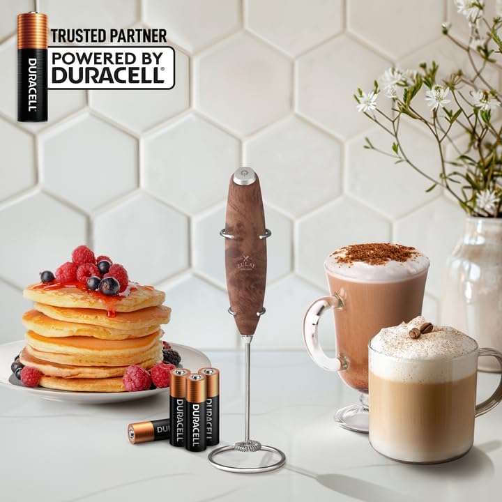 Zulay Kitchen Milk Frother Wand - Ultra Fast Handheld Electric Whisk for Coffee, Lattes & More - Walnut Finish