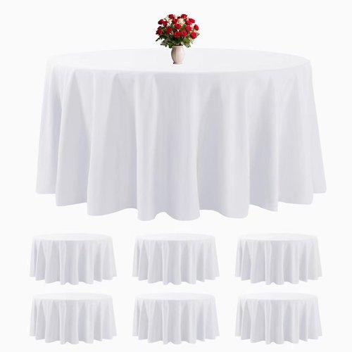 6 Pack White Round Tablecloths 120 Inches Table Cloth Stain and Wrinkle Resistant Washable Polyester Table Cover Fabric for Party, Wedding,Dining,and Banquet Decoration