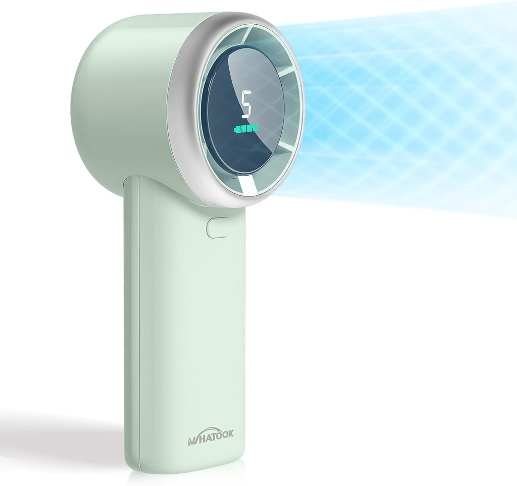 WHATOOK Portable Handheld Mini Fan - High-Speed Cooling with 10-Hour Battery Life | USB Rechargeable, Green