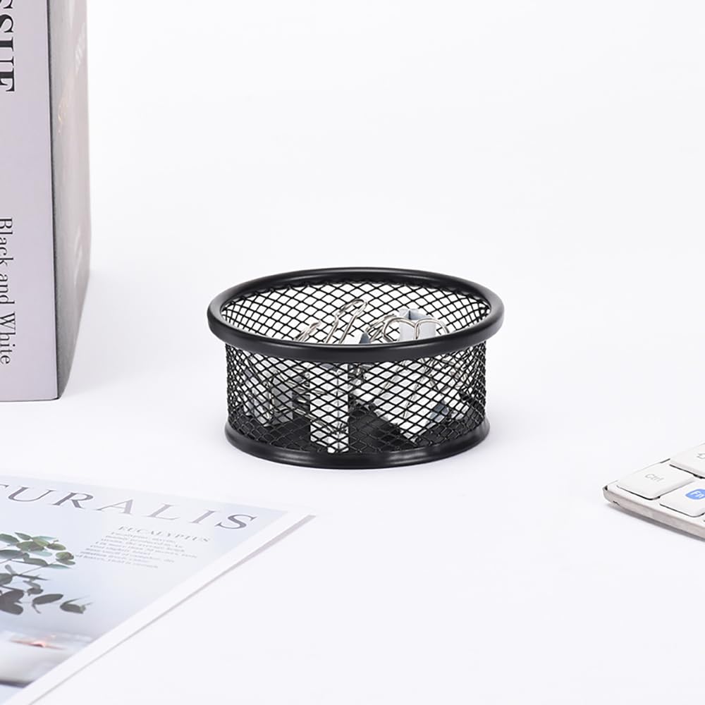 1 Pc Black Minimalist Metal Paper Clip Holder Mesh Paperclip Bowl Binder Clip Dispenser Desk Bobby Pin Container Organizer for Home Office Classroom School Desk Supplies Holders and Dispensers
