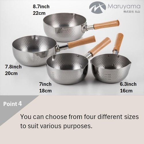MARUYAMA GIKEN 煌六花 KOURIKKA Yukihira Saucepan 22 cm (8.6 inchi), 3.2 quart KRY-22 Stainless Steel Traditional Japanese Saucepan Wood Handle 【 MADE IN JAPAN 】