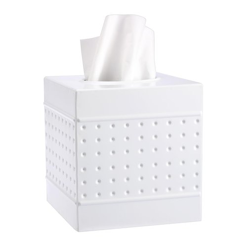 Metal Tissue Box Cover Square, Hand Hammered Tissue Box Holder, Classic White Tissue Box Cover Napkin Dispenser Accessories for Bathroom, Countertops, Dressers, Night Stand, Parlors and Office