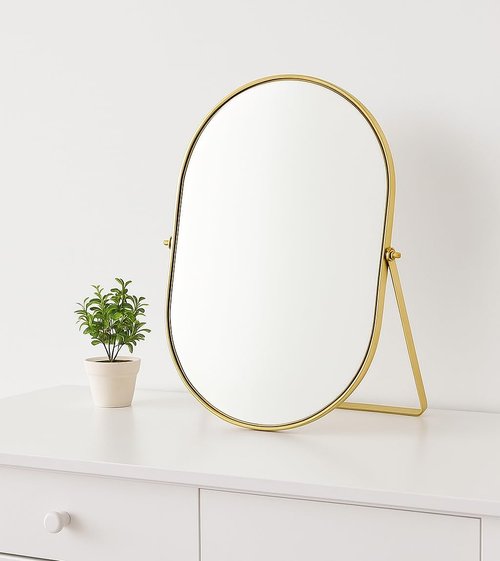 Feyarl Desk Vanity Mirror Gold Oval 12x8 Inch Tabletop Makeup Mirror Decorative Standing Cosmetic Table Mirror for Bedroom Bathroom Desk Dresser