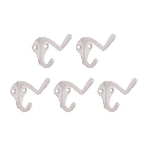 Design House 188136 Classic 3-inch Double Hat and Coat Hook for Bathroom Bedroom Closet Kitchen or Office White 5-Pack