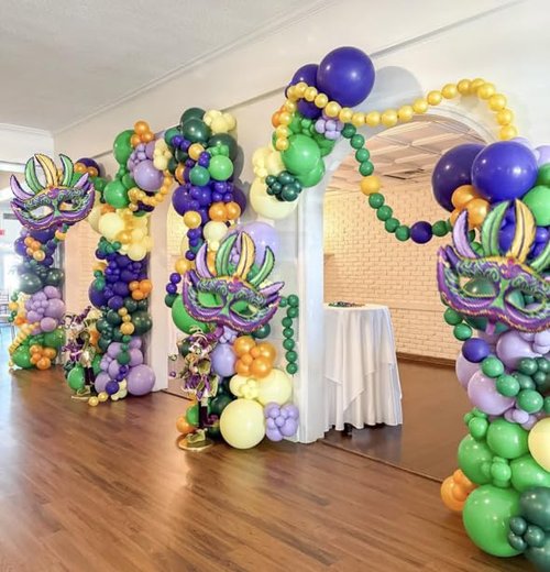 PageebO Mardi Gras Mask Foil Balloons, 4pcs Mardi Mask foil Balloons for Front Door Carnival Birthday New Orleans Masquerade Fat Tuesday Theme party Decorations