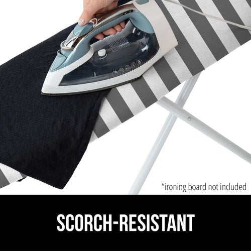 GORILLA GRIP The Original Ironing Board Cover and Pad, Silicone Coating, 400°F Scorch Resistant Thick Padding, Heavy Duty Iron Covers Standard Boards, Hook and Loop Fastener Strap, Striped 15x54