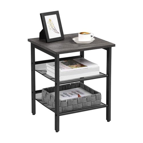 VASAGLE Nightstand, Set of 2 Side Tables, End Tables with Adjustable Mesh Shelves, for Living Room, Bedroom, Industrial, Stable Steel Frame, Easy Assembly, Charcoal Gray and Black ULET024B04