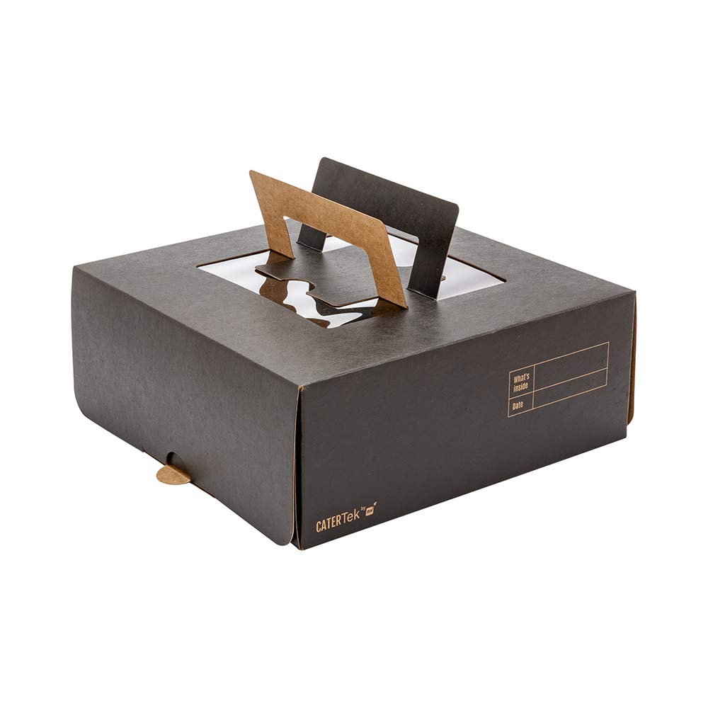 Restaurantware-Cater Tek Square Black Paper Cake/Lunch Box - with Pop-Up Handle, Window - 9" x 9" x 3 1/2" - 50 Count Box