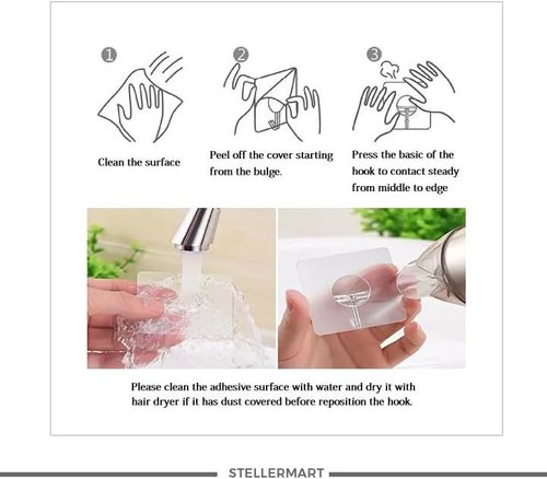 Easenest Heavy-Duty Adhesive Wall Hooks - 12 Pack Utility Sticky Hangers for Bathroom & Kitchen