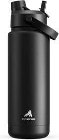 POWCAN 32 oz Insulated Water Bottle - 2-in-1 Straw & Spout Lid, Leak-Proof, BPA-Free | Dark Knight