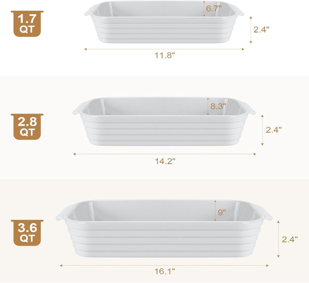 Regine Switzerland Casserole Dishes Set - 3 Ceramic Baking Pans with Handles for Oven Use