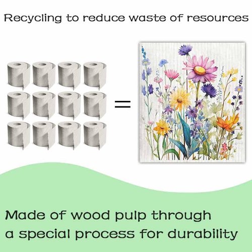 Flowing Fun Swedish Dishcloths for Kitchen – 6 Pack Cellulose Reusable Cleaning Paper Towels – Soft, Quick-Drying, Washable Dish Rags for Kitchen, Counters & More (Flower)