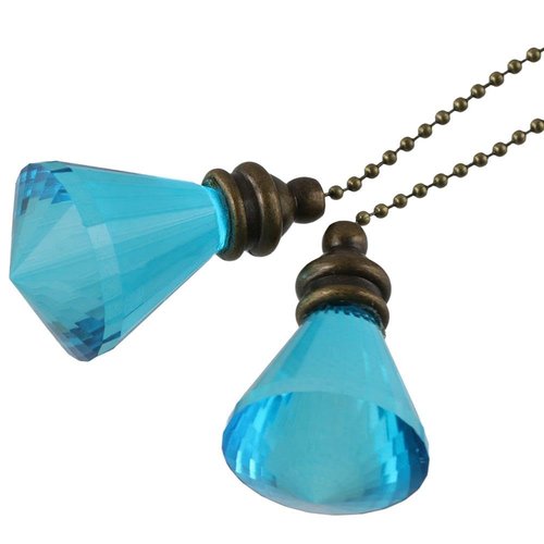 napkery 2 Pcs Ceiling Fan Crystal Pendant Blue Fan Pull Chain Charm Light Pull Chain Light Chain Extender