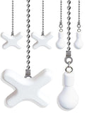 Aeknewo 6 Pack Ceiling Fan Pull Chains, 12-inch Beaded Ball Extension Chains with White Wooden Decorative Pendant for Ceiling Light Lamp Fan Chain (Silver)