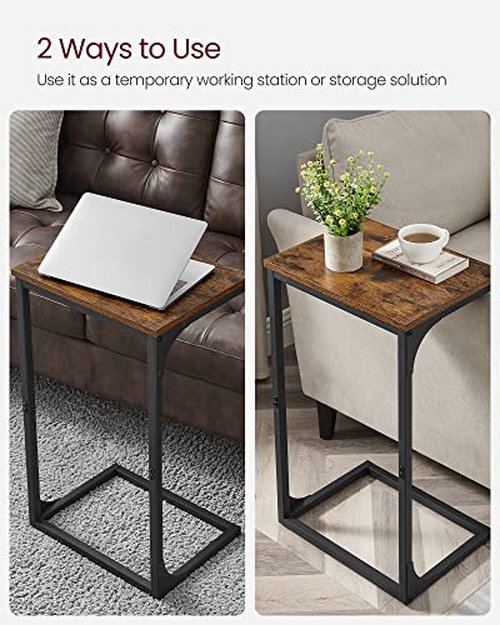 VASAGLE C-Shaped End Table, Side Table for Sofa, Couch Table with Metal Frame, Small TV Tray Table for Living Room, Bedroom, Rustic Brown and Black ULET353B01