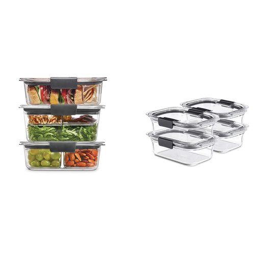 Rubbermaid Brilliance Food Storage Containers with Lids, Airtight, for Lunch, Meal Prep, and Leftovers, Set of 3 with Removable Trays | Glass Storage 3.2-Cup Food Containers with Lids, BPA Free and Leak Proof, Medium, Clear, Pack of 4