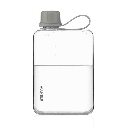 ALLKELR Portable Flat Water Bottle,BPA Free Reusable Tritan Plastic Travel Water Bottle Cup,Lightweight Leakproof Slim Water Bottle Fits Purse,Backpacking, Hiking (Gray, 17 oz)