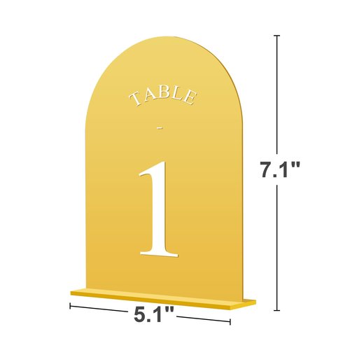 JOYIT Arch Wedding Table Numbers 1-30 with Stands – 5" X 7" Acrylic Mirrored Gold Table Number Holders, Perfect for Wedding Receptions, Parties, Anniversaries, and Events