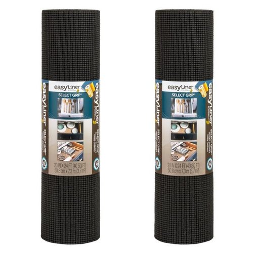 EasyLiner Select Grip Shelf Liner for Drawers & Cabinets - Easy to Install & Cut to Fit - Non Slip Non Adhesive Liner for Kitchen Drawers, Bathroom, Pantry - 20 in. x 24 ft., 2 Rolls - Black