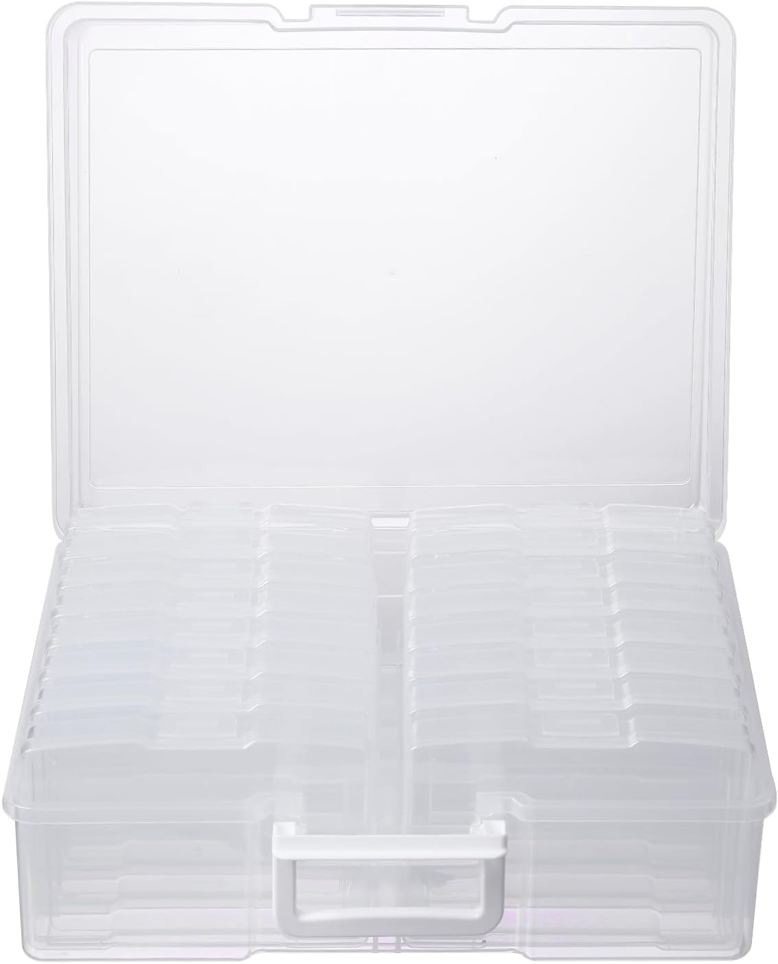 Novelinks Transparent Photo Cases - 4" x 6" Craft Keeper with Handle & 16 Inner Organizers | Clear Storage Box