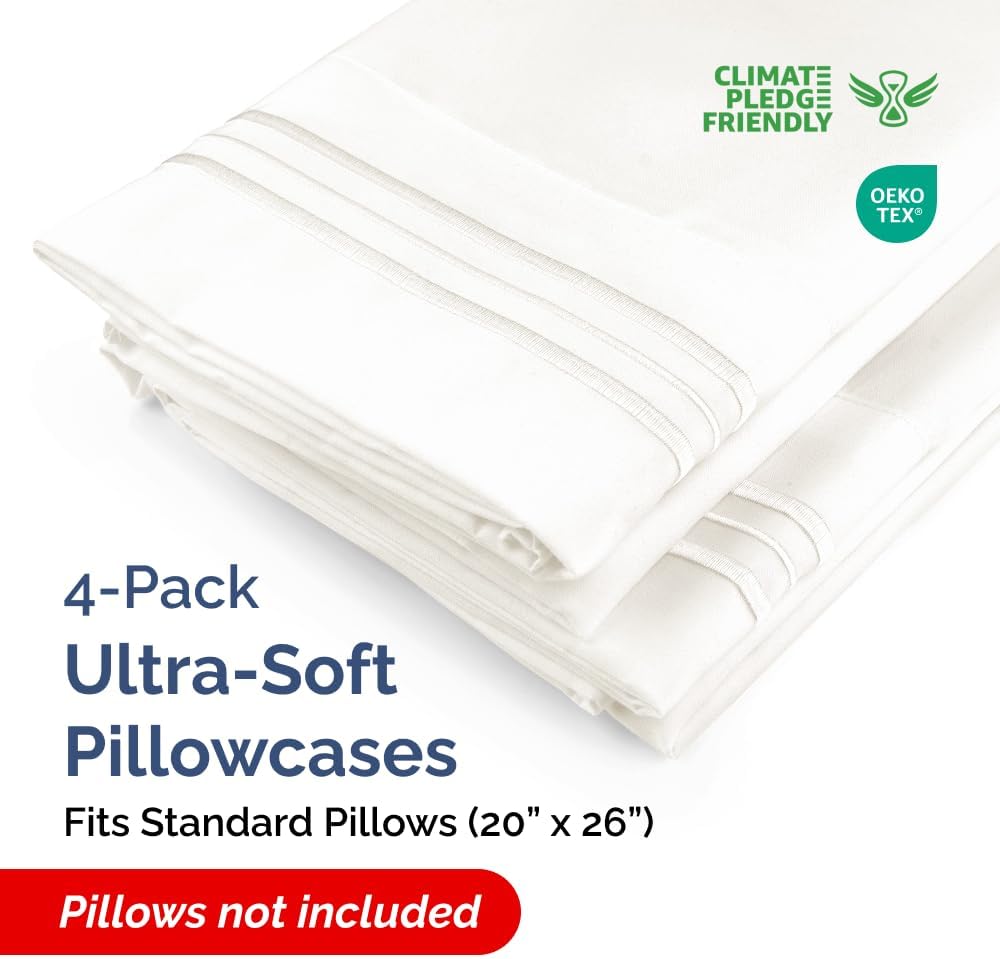 Skiennix Standard Pillow Cases Set of 4 - Ultra Soft Hotel Quality Covers - Machine Washable Antique White