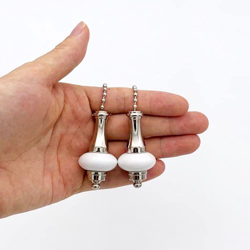Dotlite Ceramic Ceiling Fan Pull Chain Set, 2pcs White Decorative Pendant Extension, 12 Inches Lighting & Beaded Ball Cord Extender Ornament With Connector