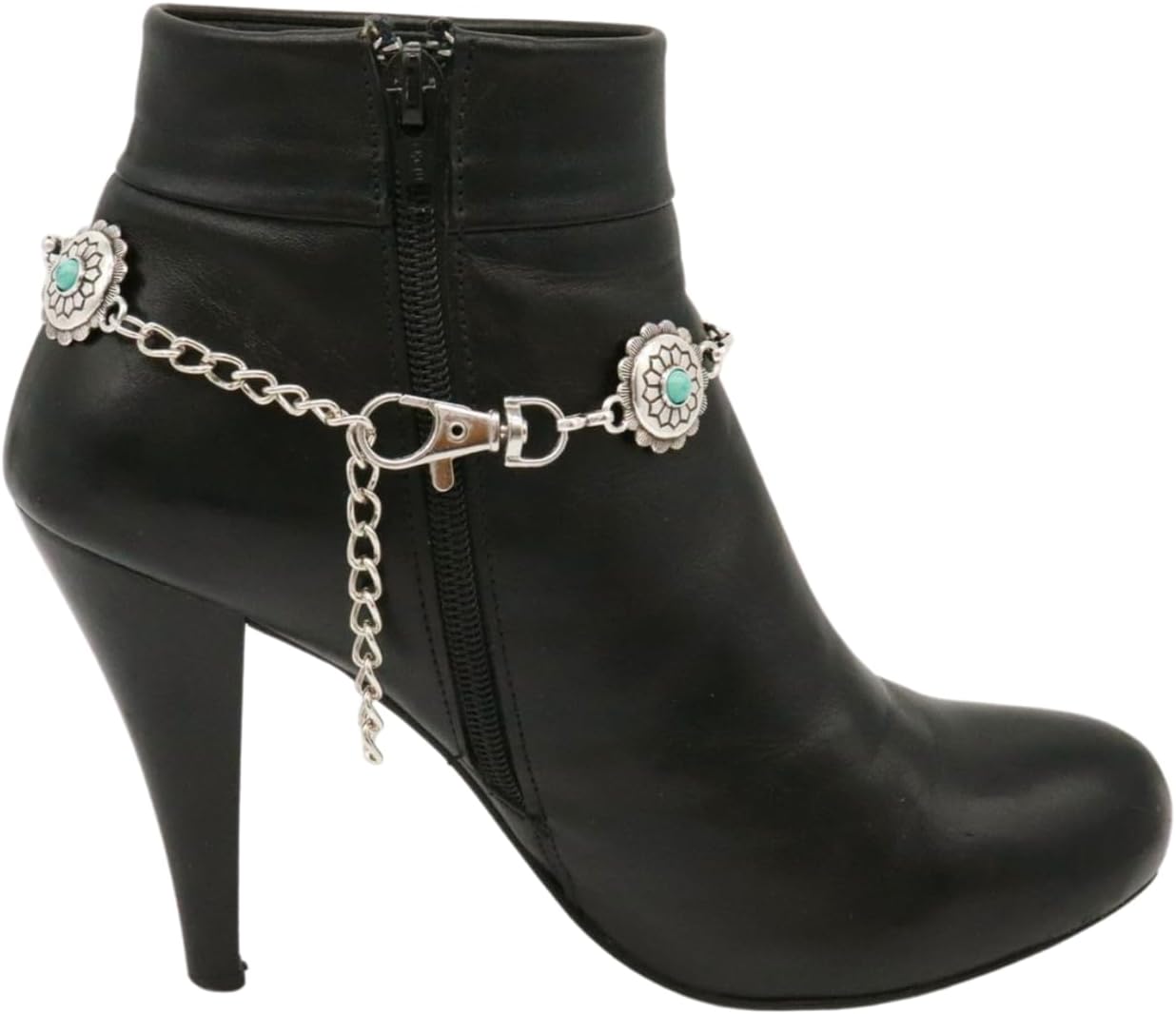 TrendyFashionJewelry Women's Western Boot Bracelet - Silver Chain Anklet with Turquoise Beads & Flower Charms
