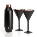 SNOWFOX’s Newport Collection, Premium Martini & Shaker Set, Vacuum Insulated 22 oz SNOWFOX Cocktail Shaker & 2 Newport Martini Glasses 8 oz Gift Box Set, Home Bar Accessories, Classic Design, Black