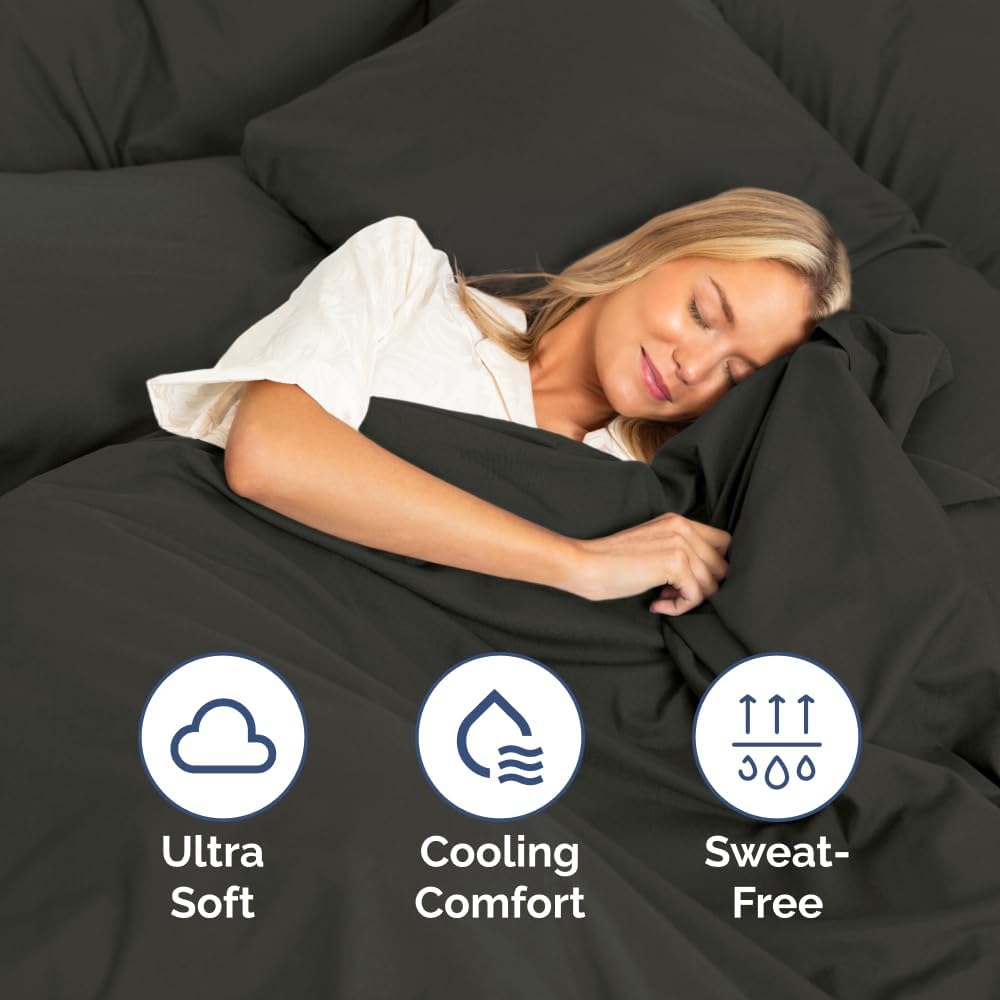 Regine Switzerland Full Size 4-Piece Sheet Set - Comfy Breathable Cooling Bed Sheets - Ultra-Soft Deep Pockets - Oeko-Tex Certified - Charcoal